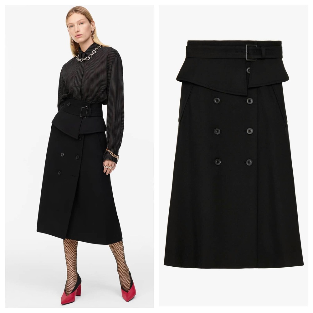 NWT Zara High Waisted  Wool Midi Skirt Limited